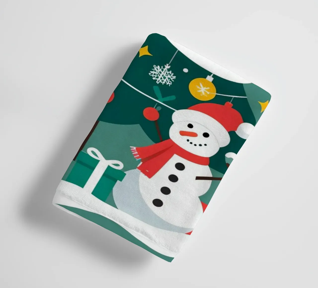Albero di Natale con pupazzi di neve e regali asciugamano da bagno da DesignDoodle