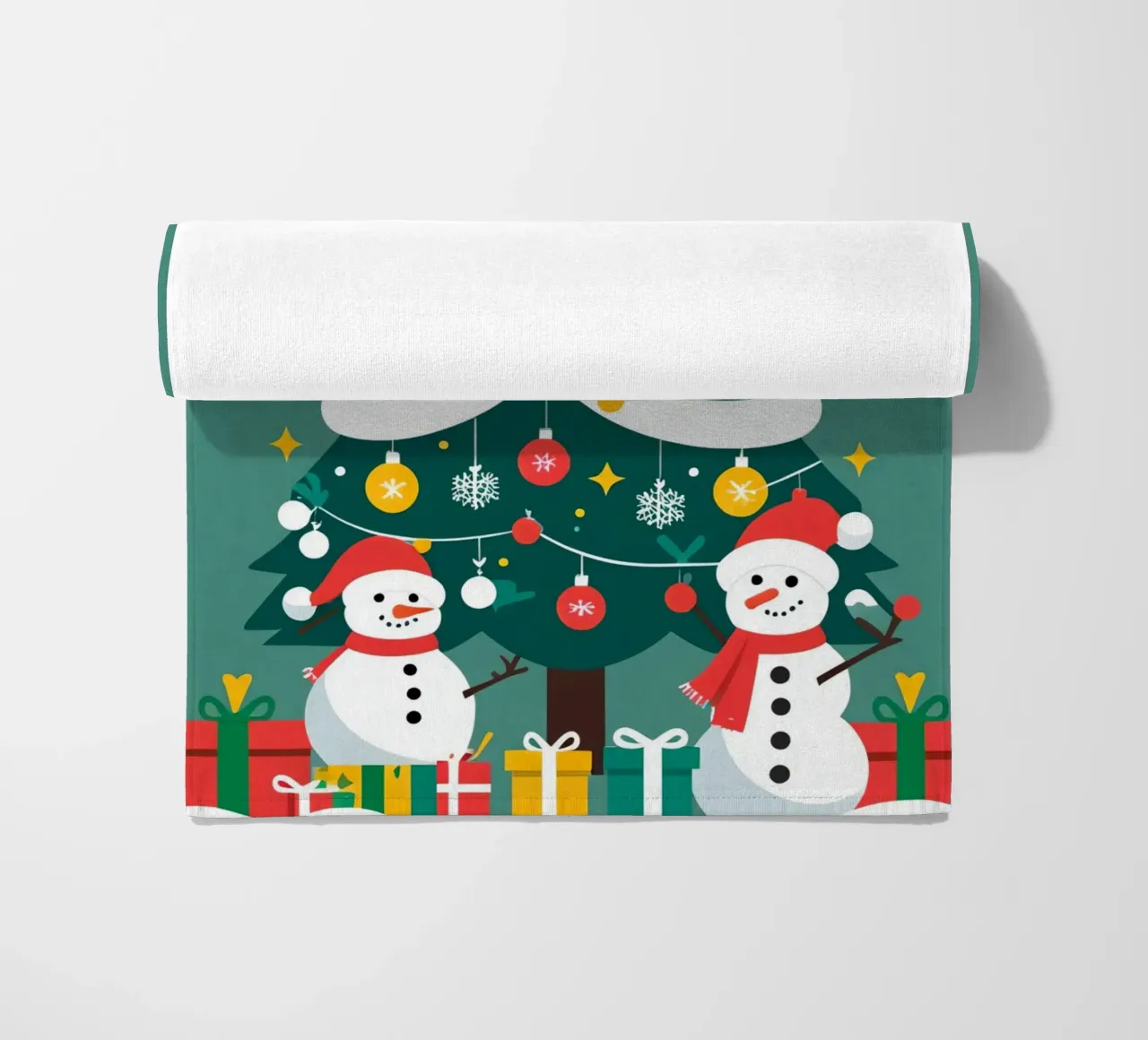 Albero di Natale con pupazzi di neve e regali telo mare da DesignDoodle