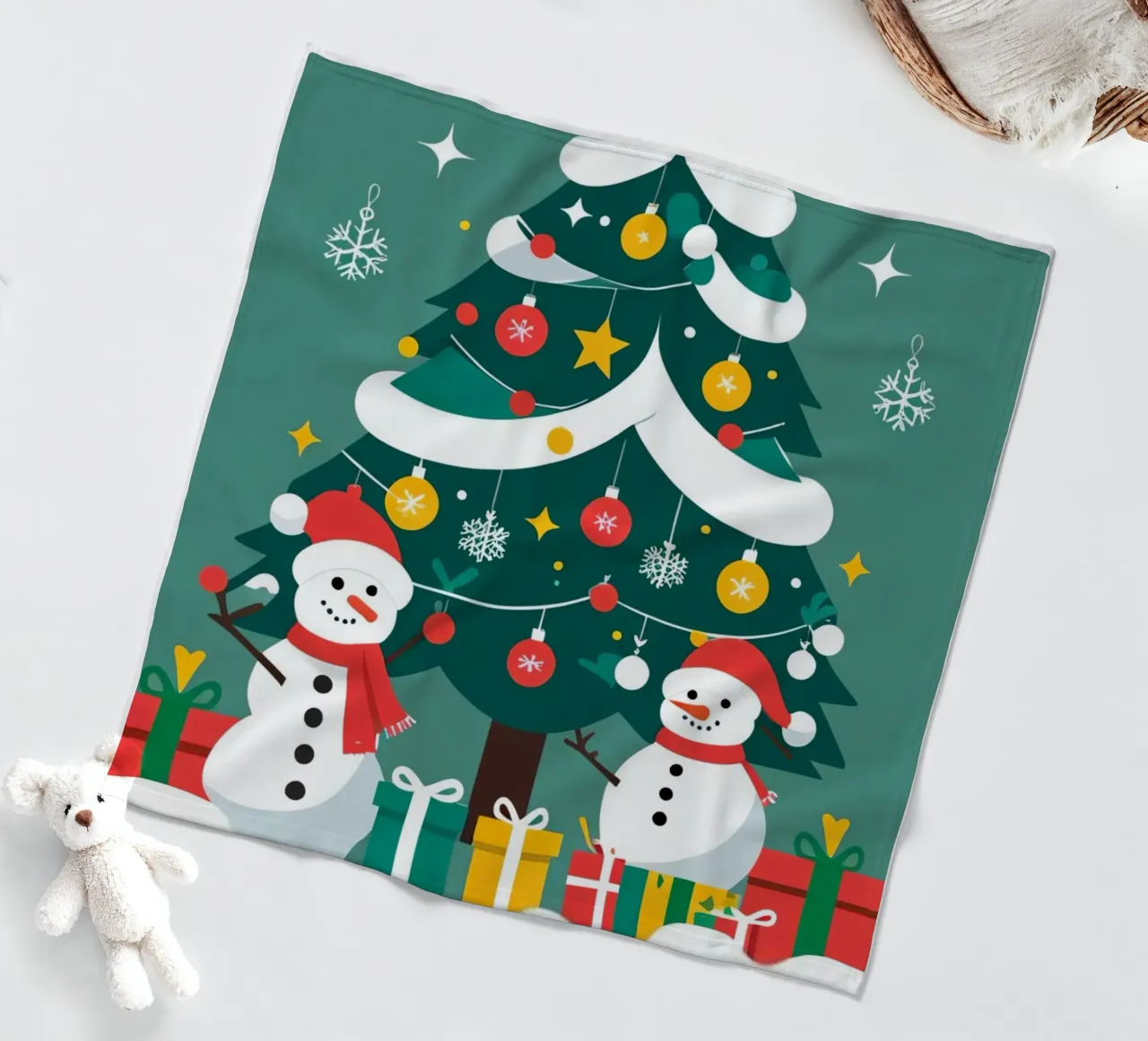 Albero di Natale con pupazzi di neve e regali coperta in pile da DesignDoodle