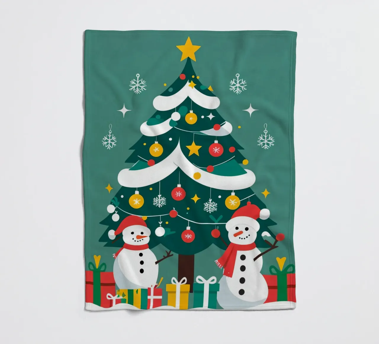 Albero di Natale con pupazzi di neve e regali coperta in pile da DesignDoodle