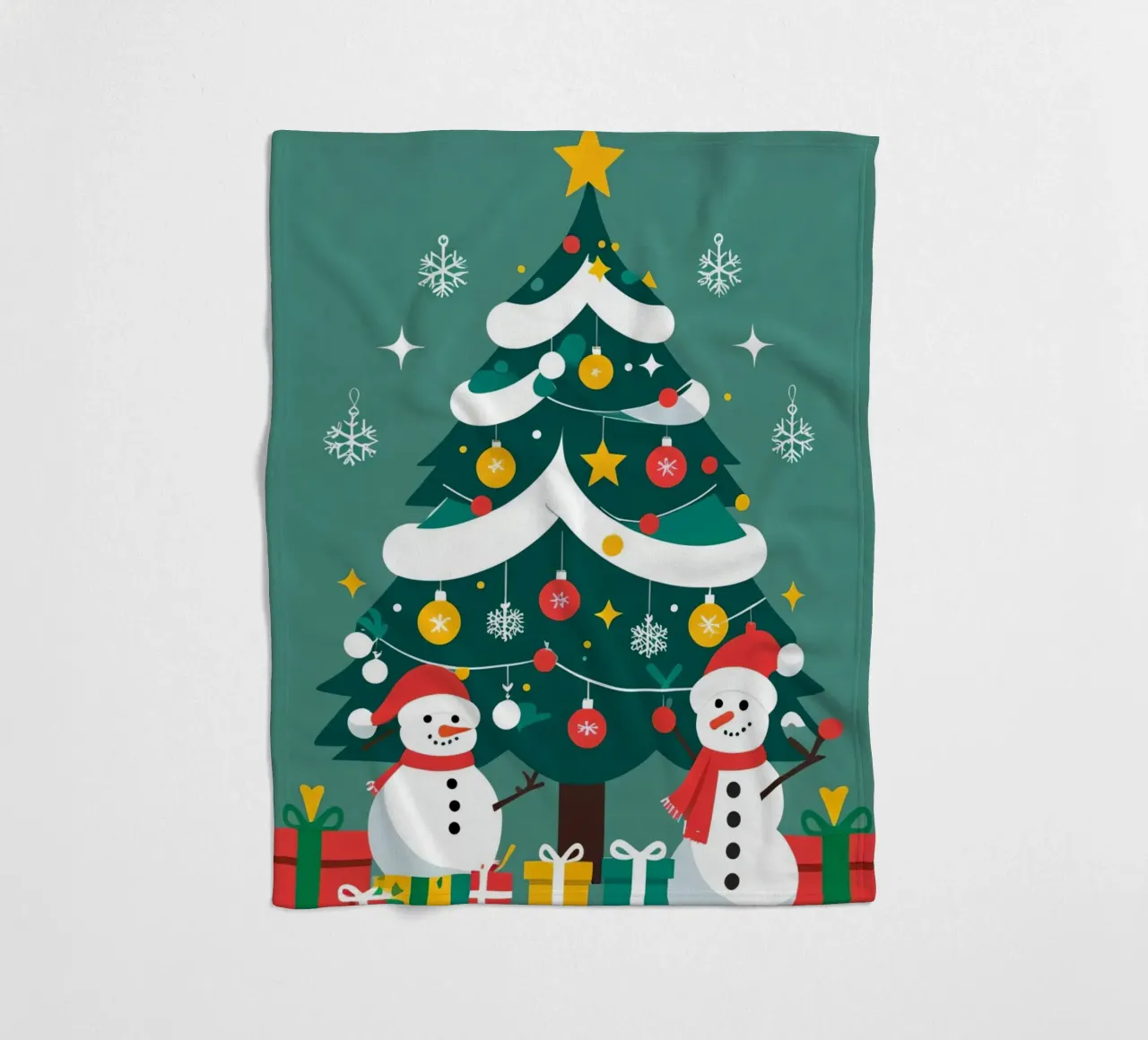 Albero di Natale con pupazzi di neve e regali coperta in pile da DesignDoodle