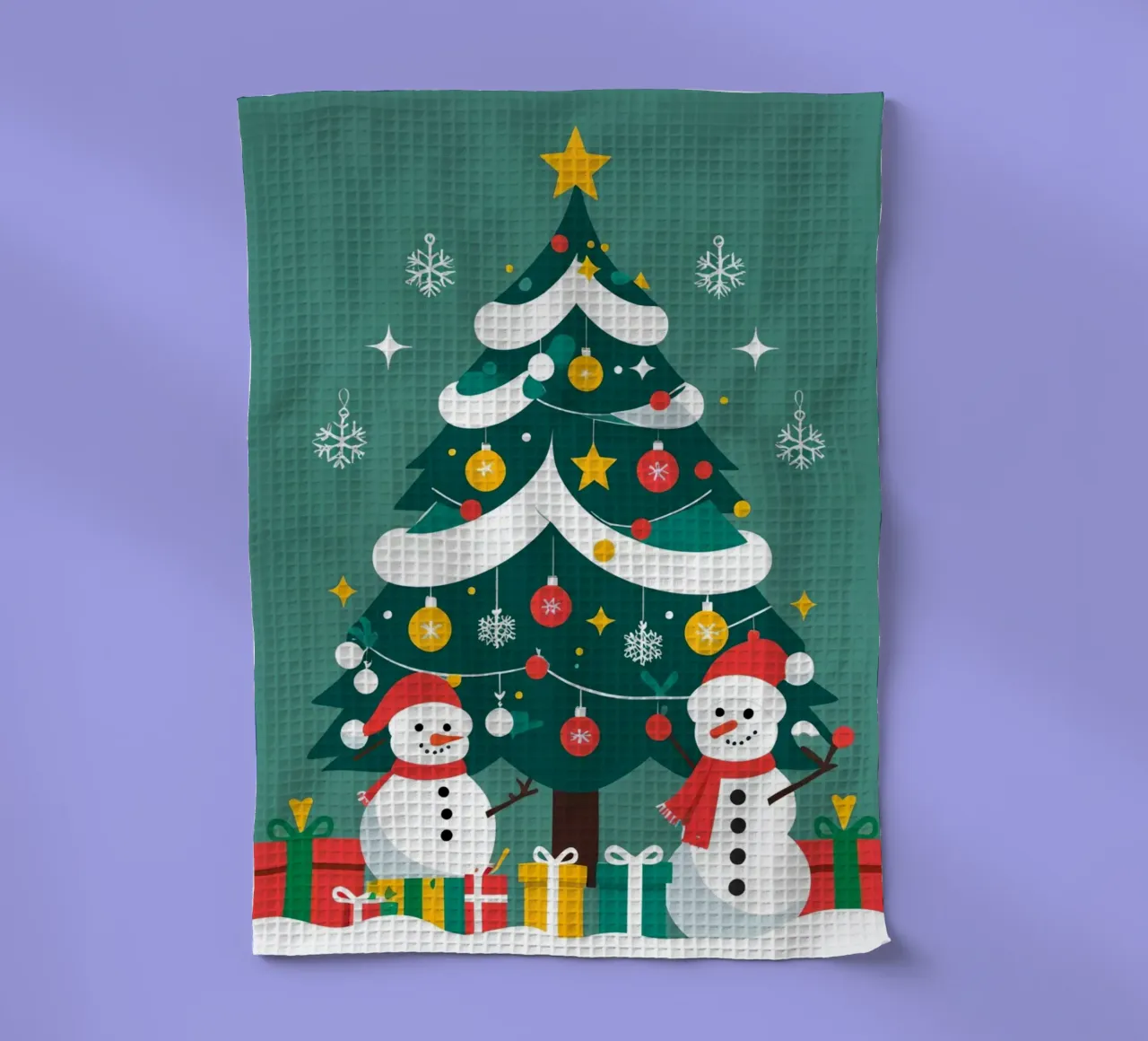Albero di Natale con pupazzi di neve e regali canovaccio da cucina da DesignDoodle