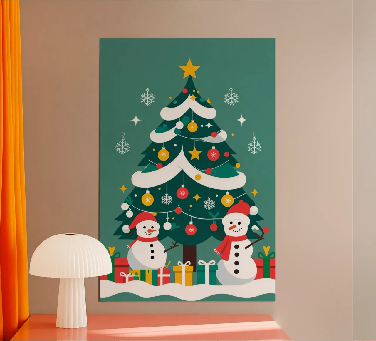 Albero di Natale con pupazzi di neve e regali poster da DesignDoodle
