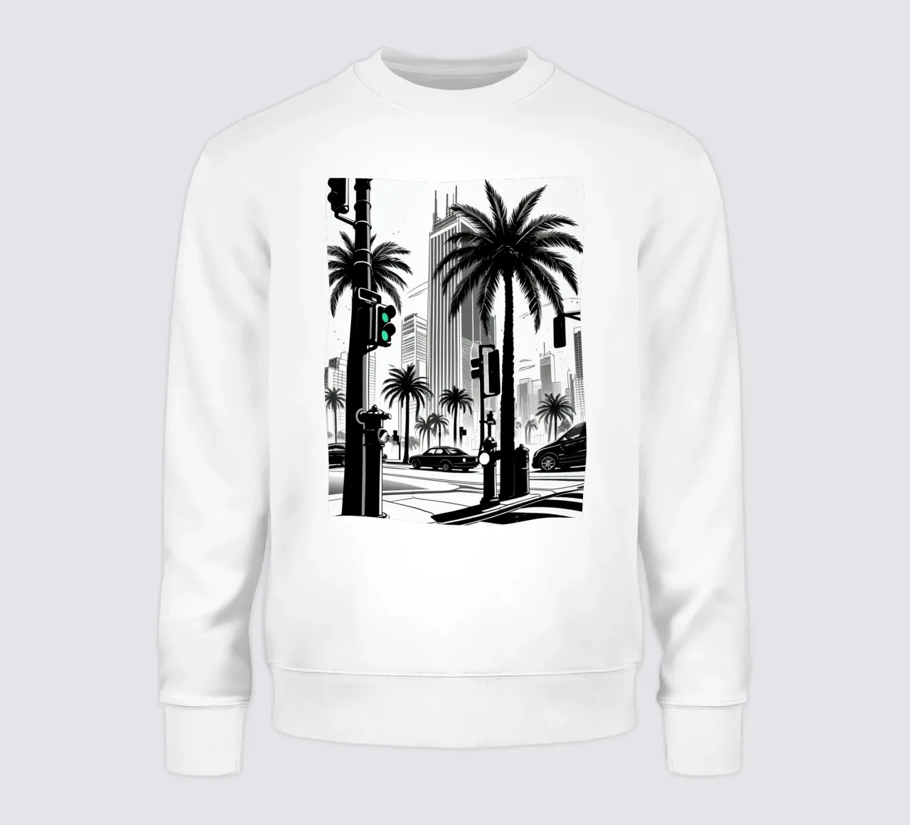 Intersezione di una strada cittadina con palme ed edifici felpa da DesignDoodle