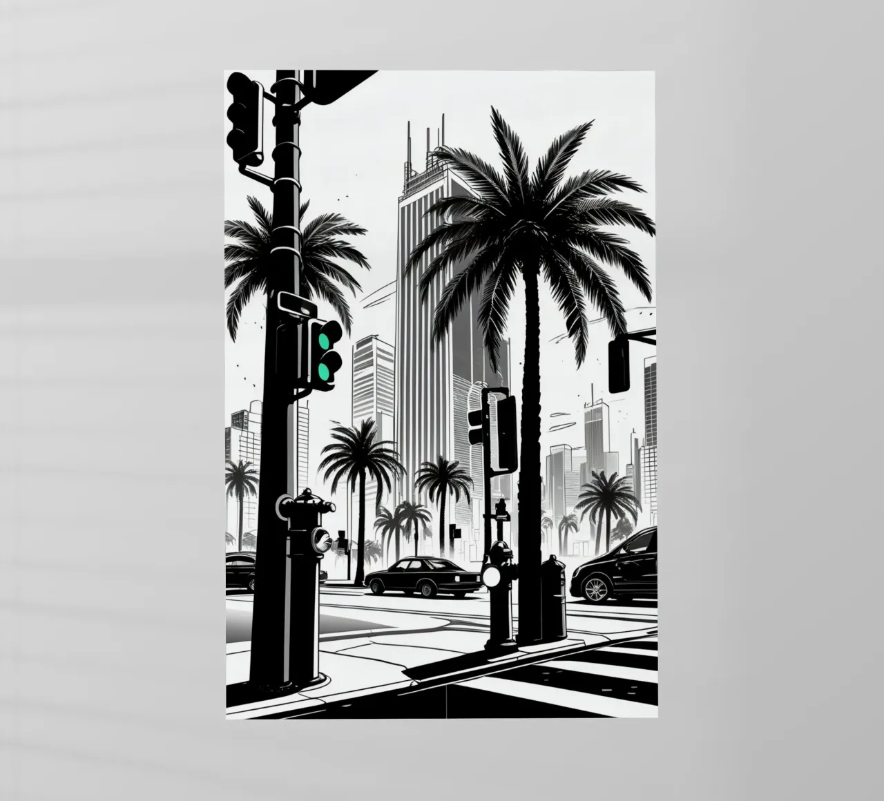Intersezione di una strada cittadina con palme ed edifici pellicola backlit da DesignDoodle