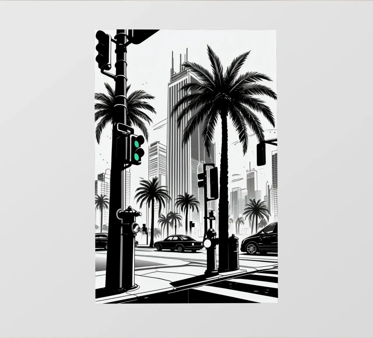Intersezione di una strada cittadina con palme ed edifici pellicola backlit da DesignDoodle