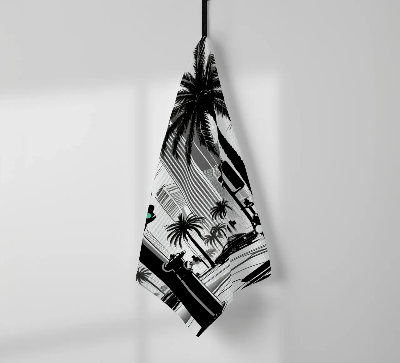 Intersezione di una strada cittadina con palme ed edifici canovaccio da cucina da DesignDoodle