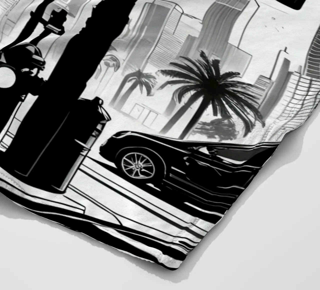 Intersezione di una strada cittadina con palme ed edifici coperta in pile da DesignDoodle