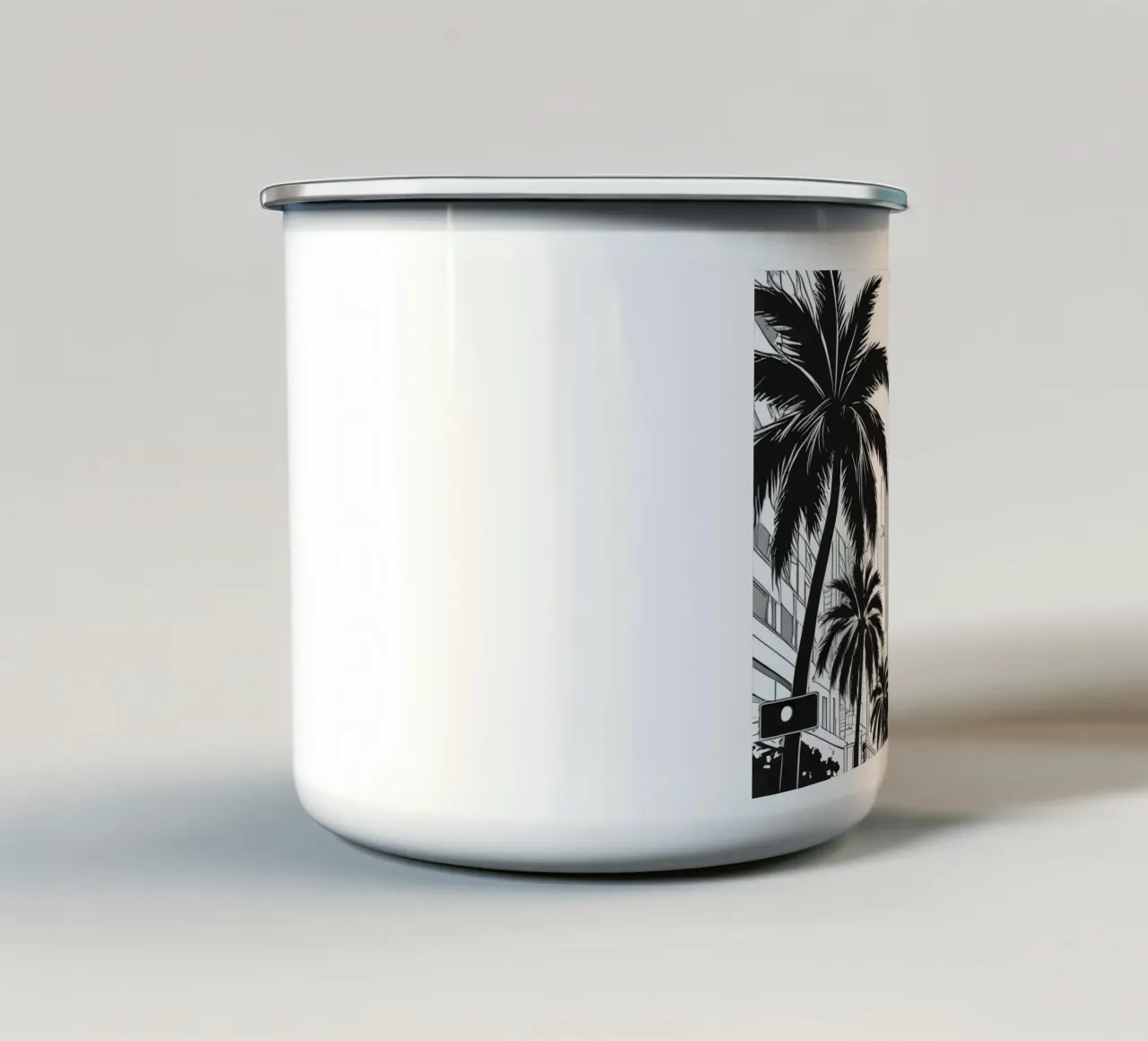 Strada cittadina con palme ed edifici tazza in smalto da DesignDoodle
