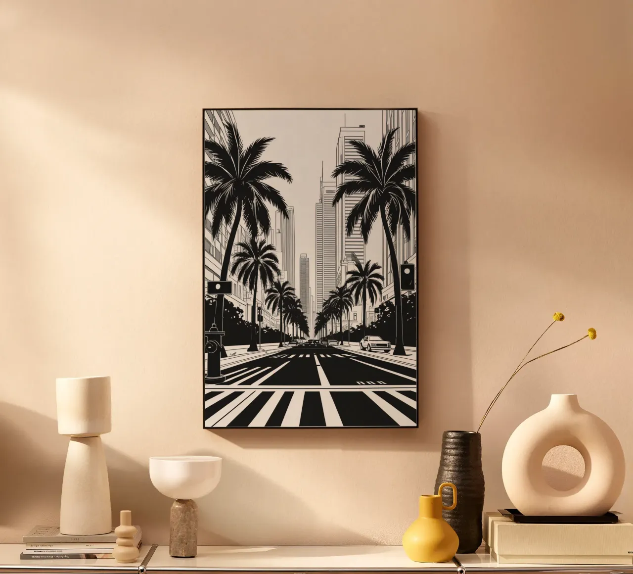 City street with palm trees and buildings plexiglass da DesignDoodle