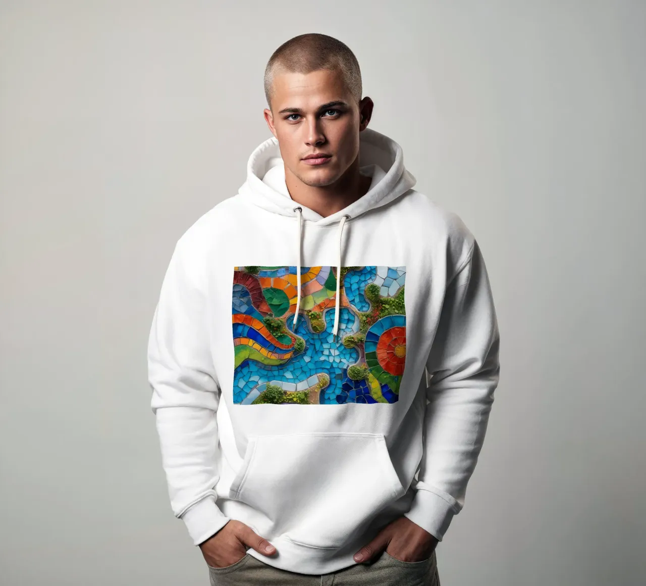 Mosaico colorato con forme organiche e verde felpa con cappuccio da DesignDoodle