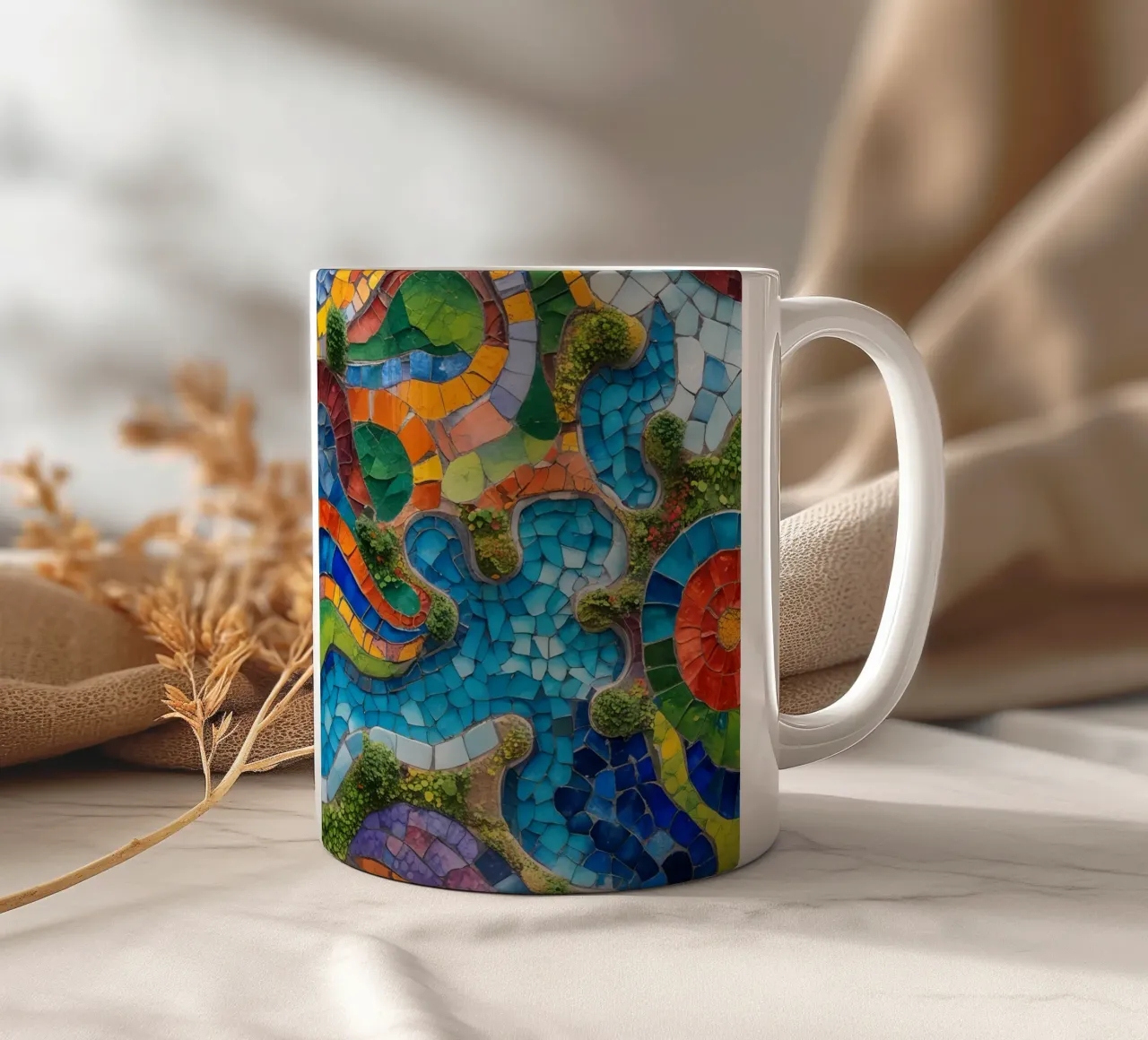 Mosaico colorato con forme organiche e verde tazza in ceramica da DesignDoodle