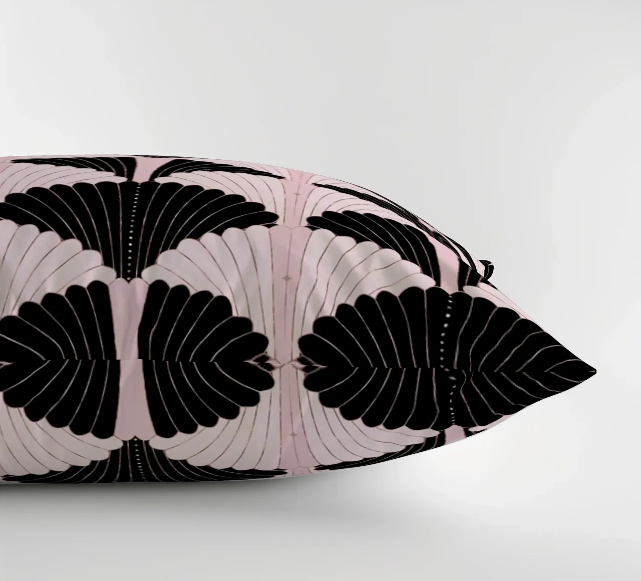 Art Deco pattern in black and light pink. With gold shimmer decorative cushion by CalliLetters