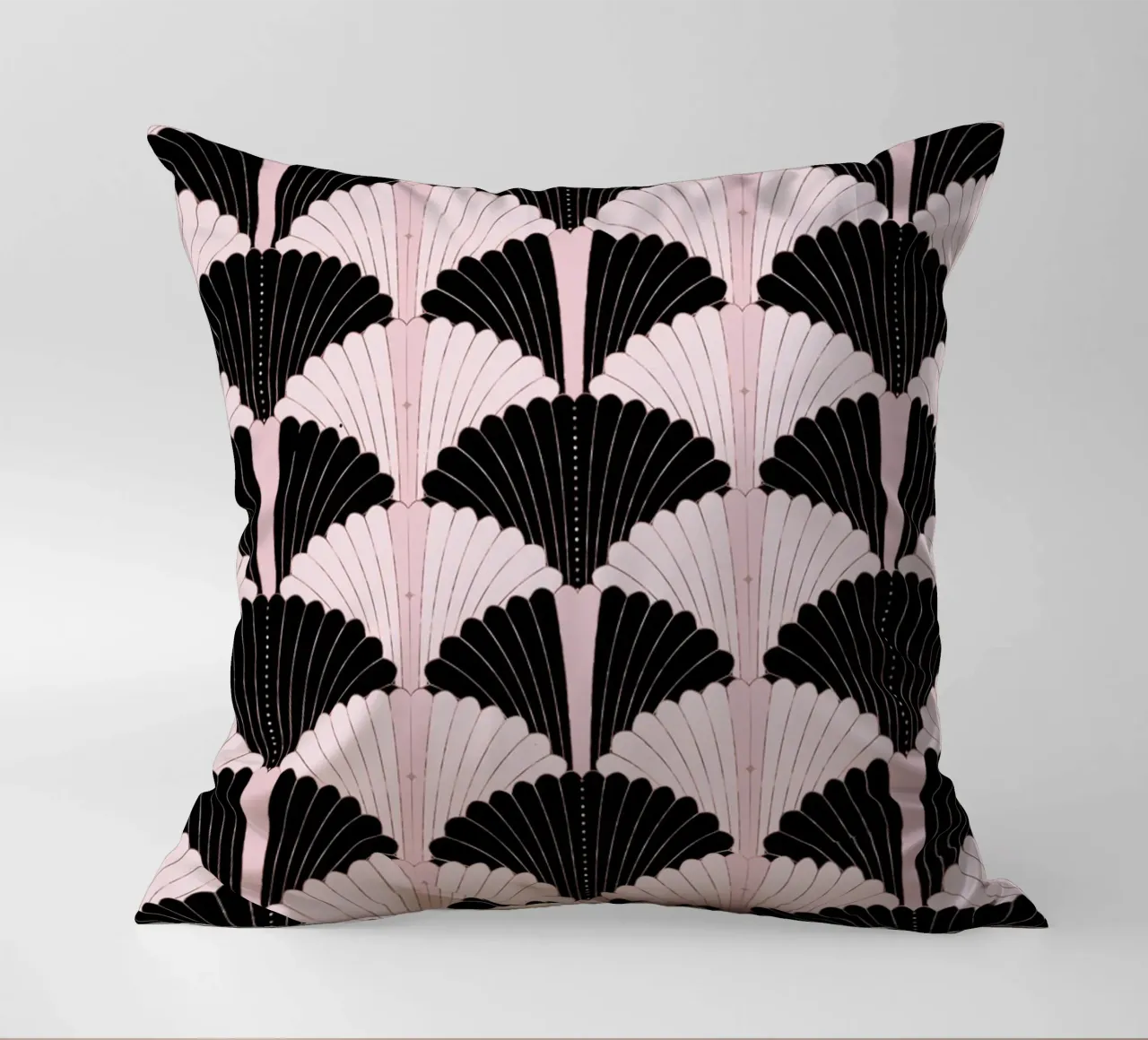 Art Deco pattern in black and light pink. With gold shimmer decorative cushion by CalliLetters