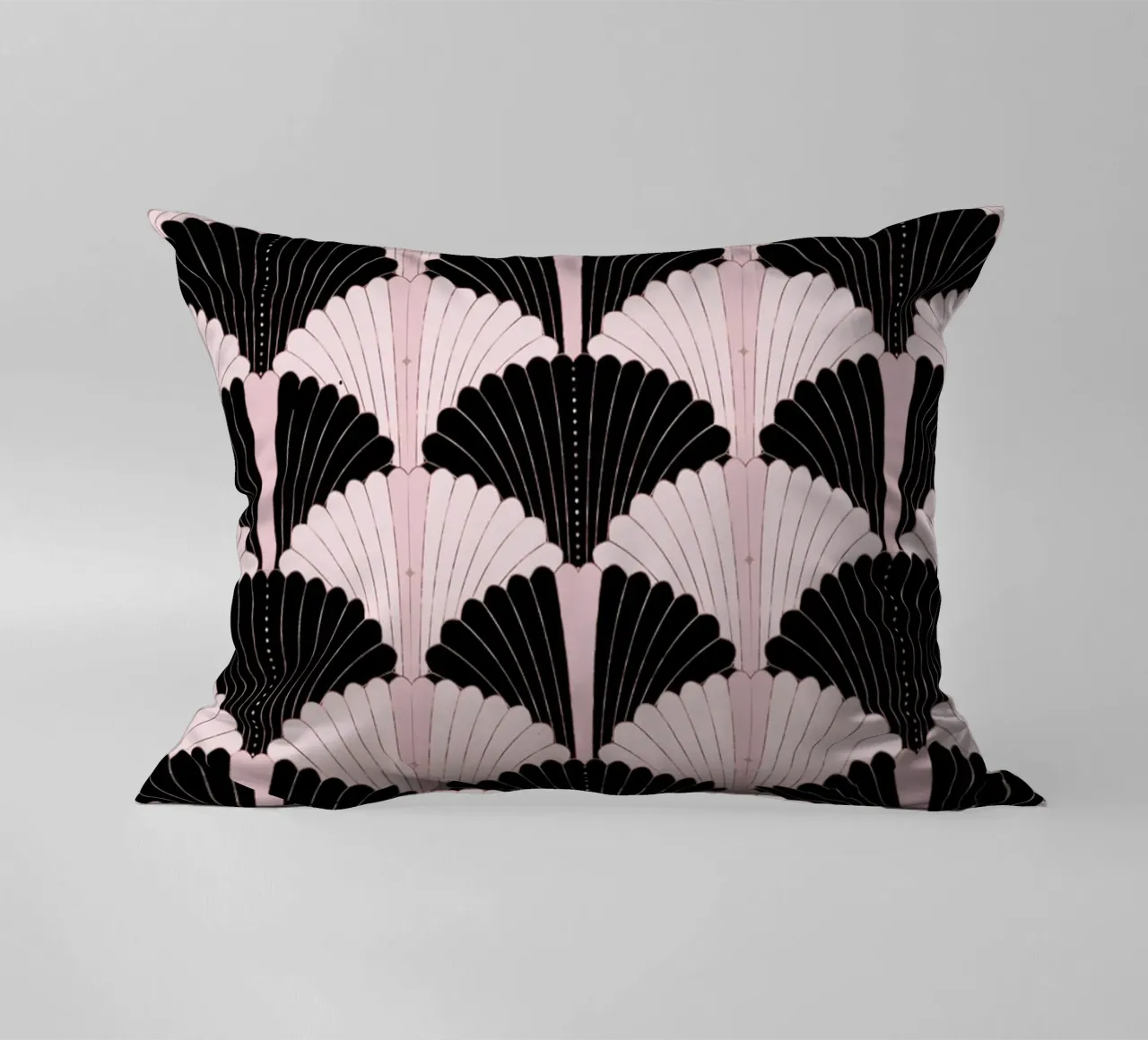 Art Deco pattern in black and light pink. With gold shimmer decorative cushion by CalliLetters