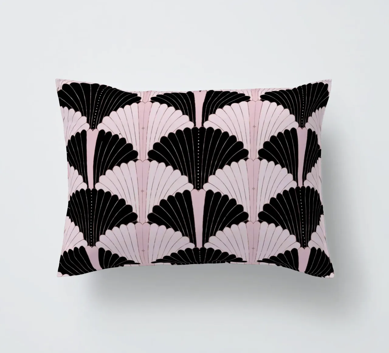 Art Deco pattern in black and light pink. With gold shimmer decorative cushion by CalliLetters