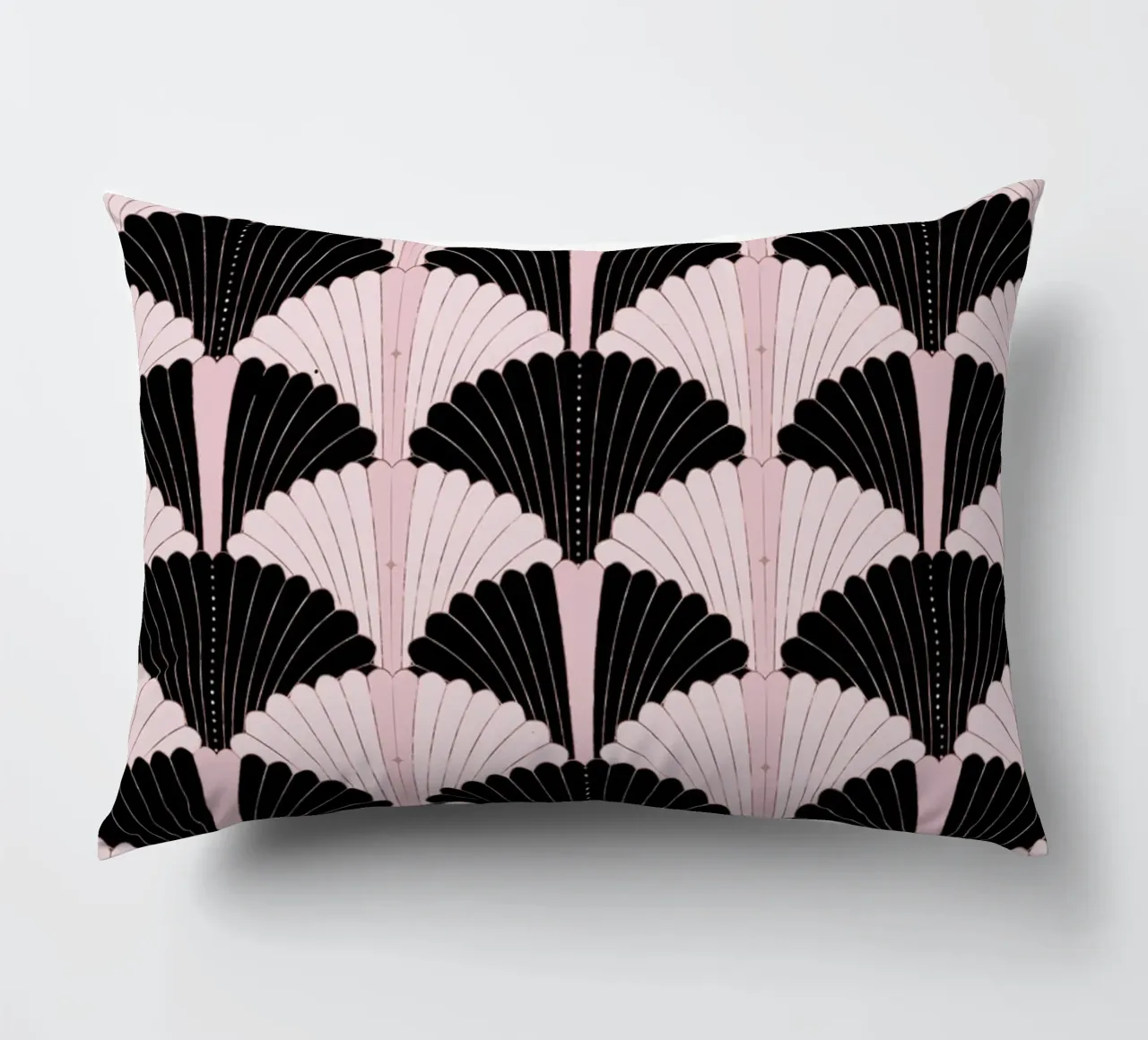 Art Deco pattern in black and light pink. With gold shimmer decorative cushion by CalliLetters