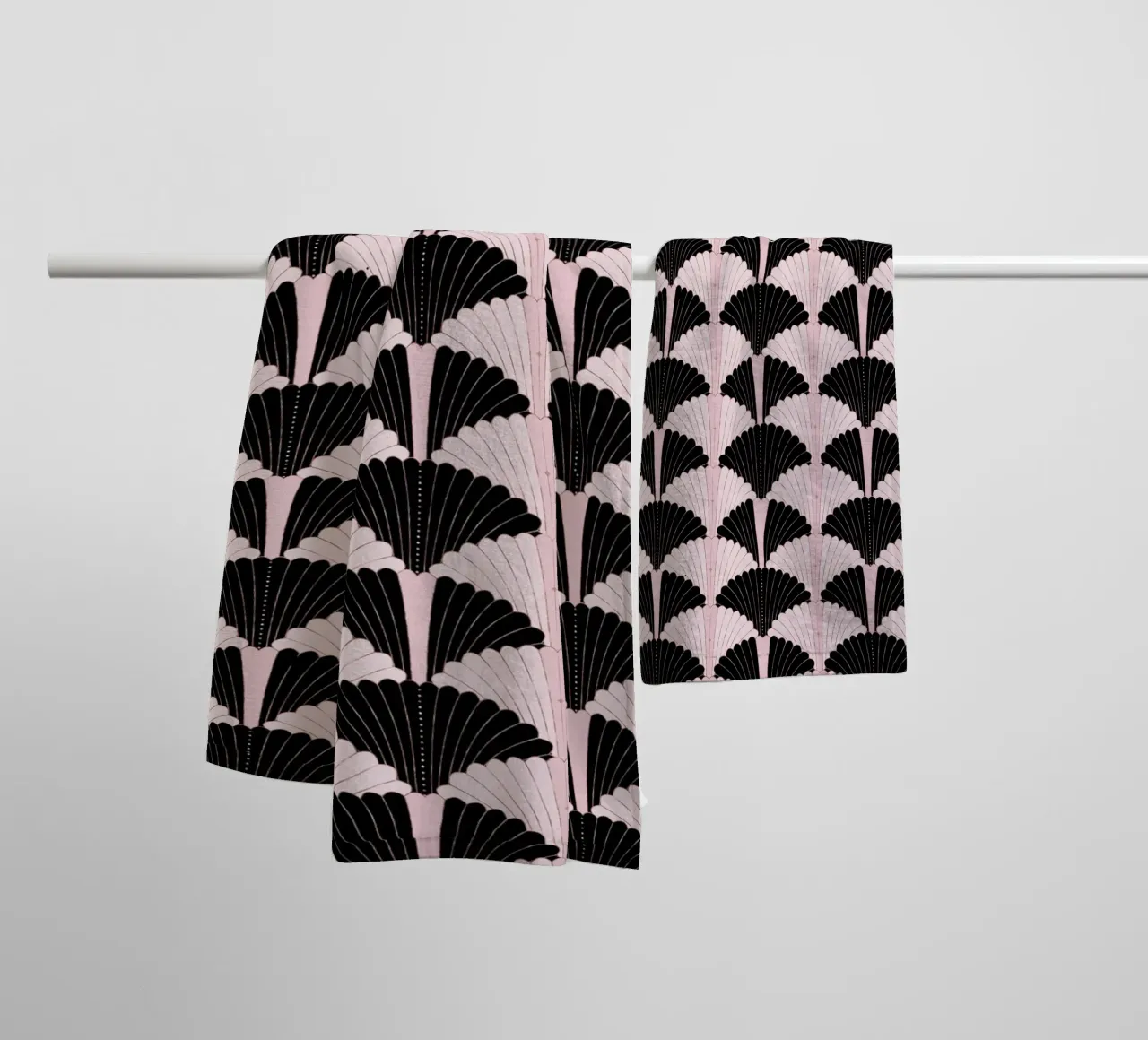 Art Deco pattern in black and light pink. With gold shimmer towel by CalliLetters