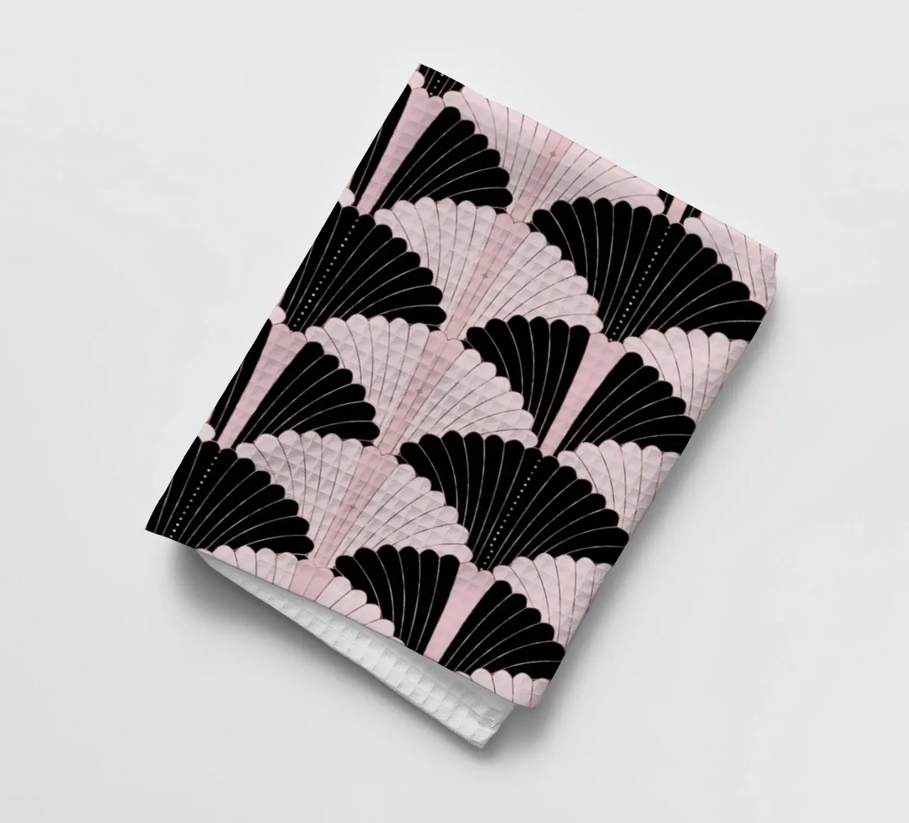 Motif Art déco en noir et rose clair. Avec des reflets dorés torchon de CalliLetters