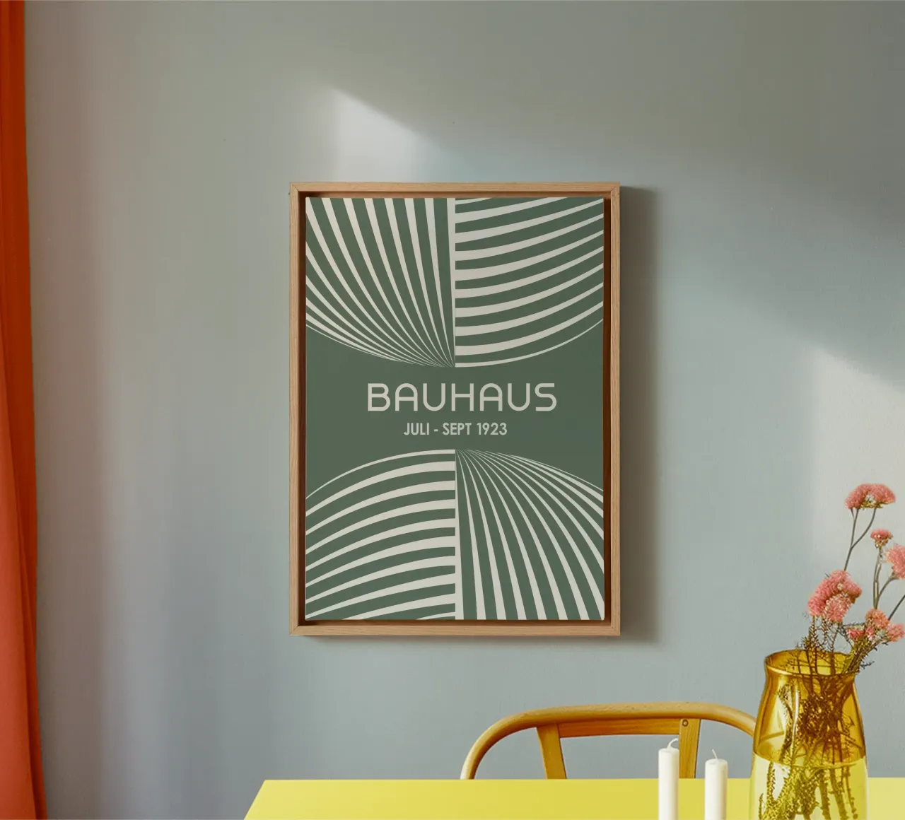 Bauhaus Op Art Print | Sage Green & Cream Geometric Abstract canvas by Grungeo