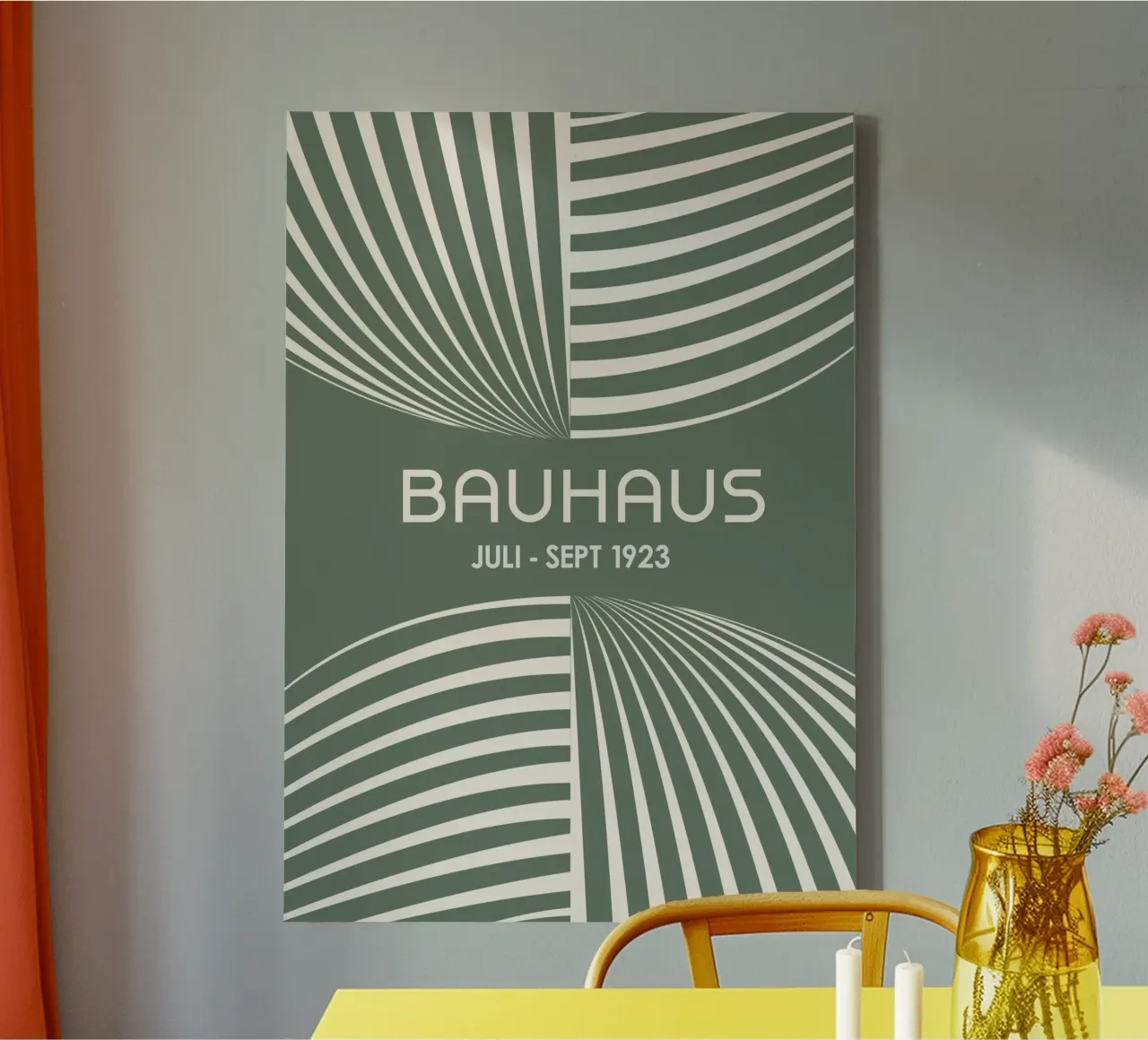 Bauhaus Op Art Print | Sage Green & Cream Geometric Abstract canvas by Grungeo
