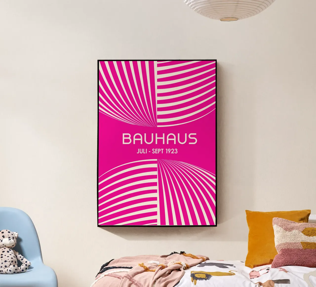 Bauhaus Op Art Print | Strisce geometriche bianche e rosa caldo Po plexiglass da Grungeo