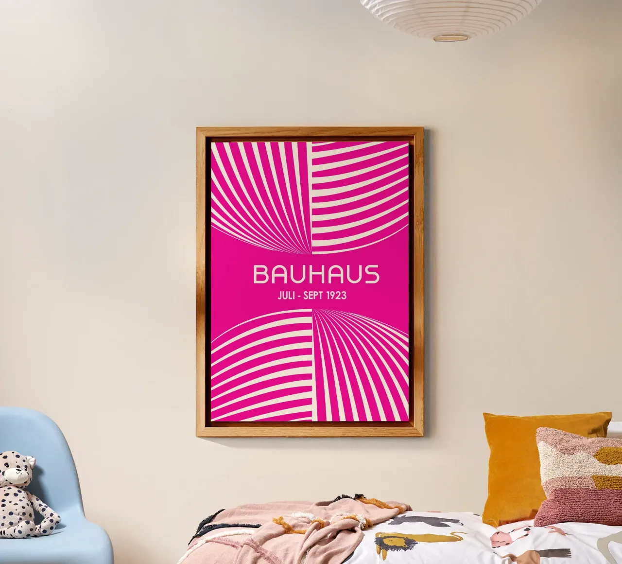 Bauhaus Op Art Print | Strisce geometriche bianche e rosa caldo Po alluminio dibond da Grungeo