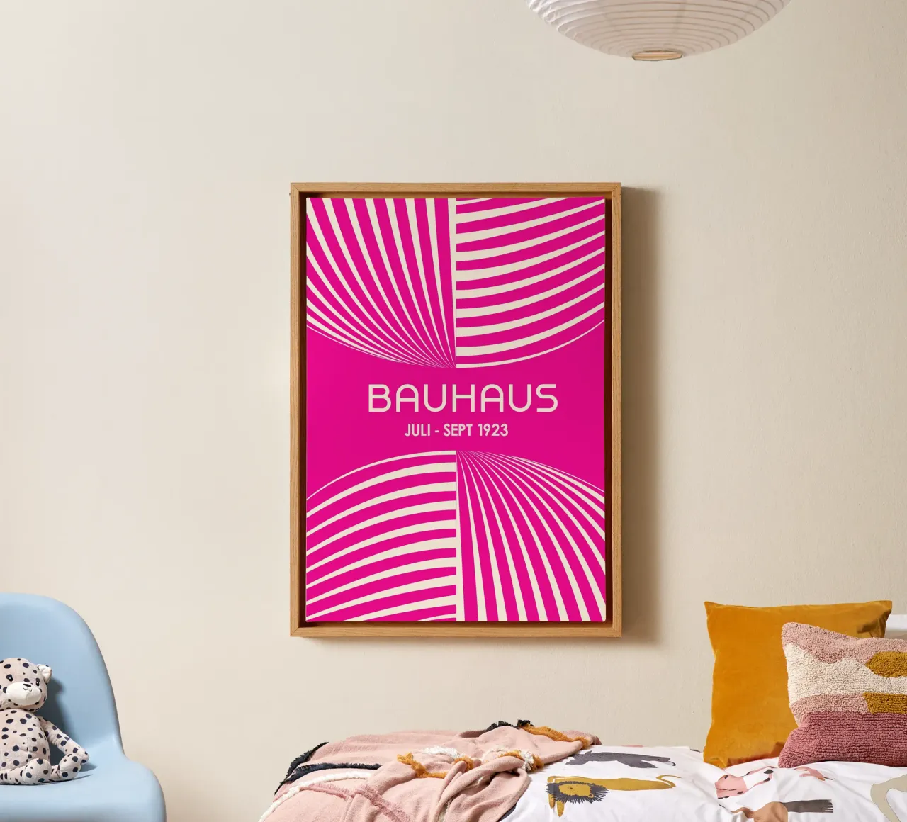 Bauhaus Op Art Print | Strisce geometriche bianche e rosa caldo Po tela da Grungeo