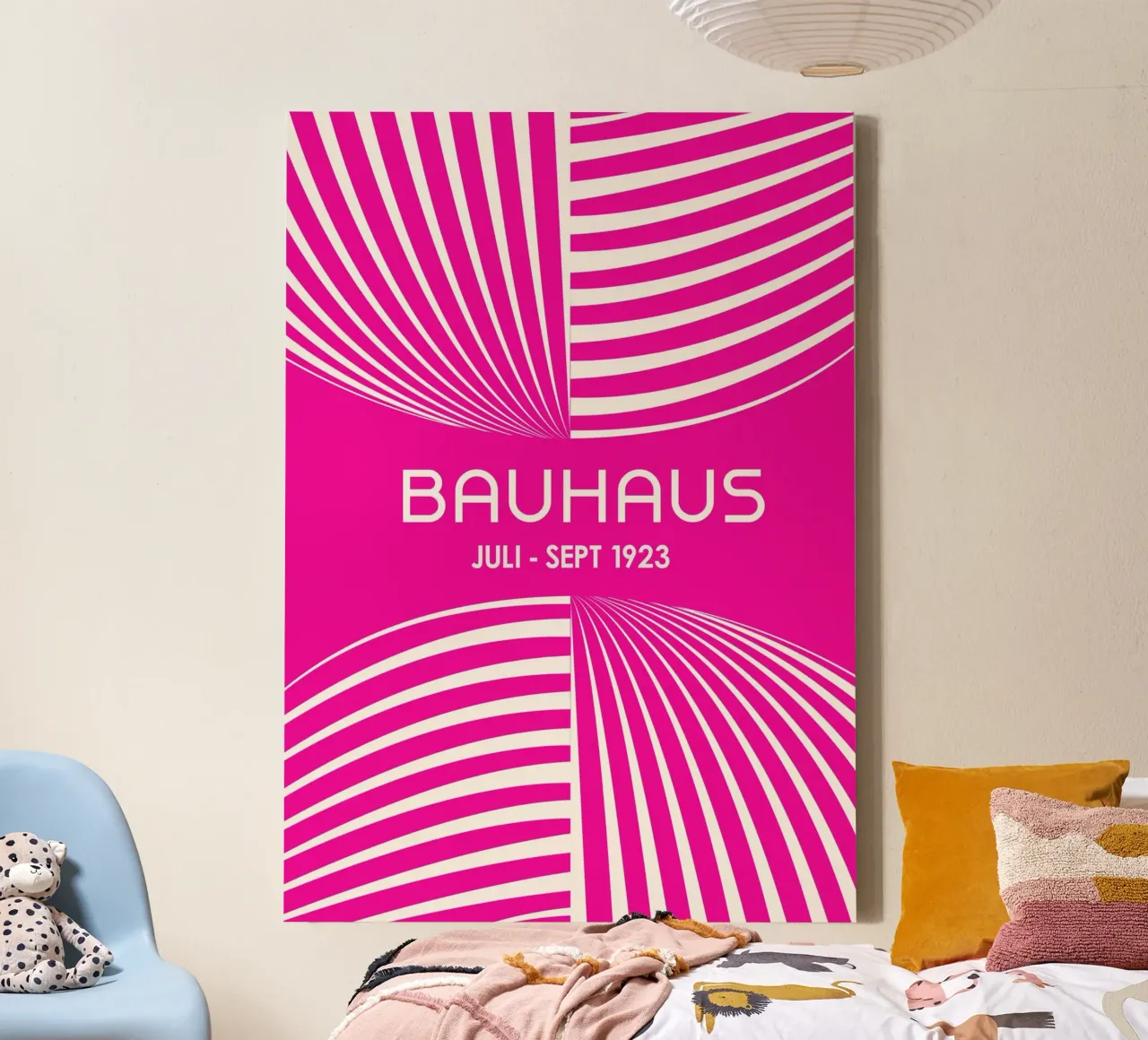Bauhaus Op Art Print | Strisce geometriche bianche e rosa caldo Po tela da Grungeo