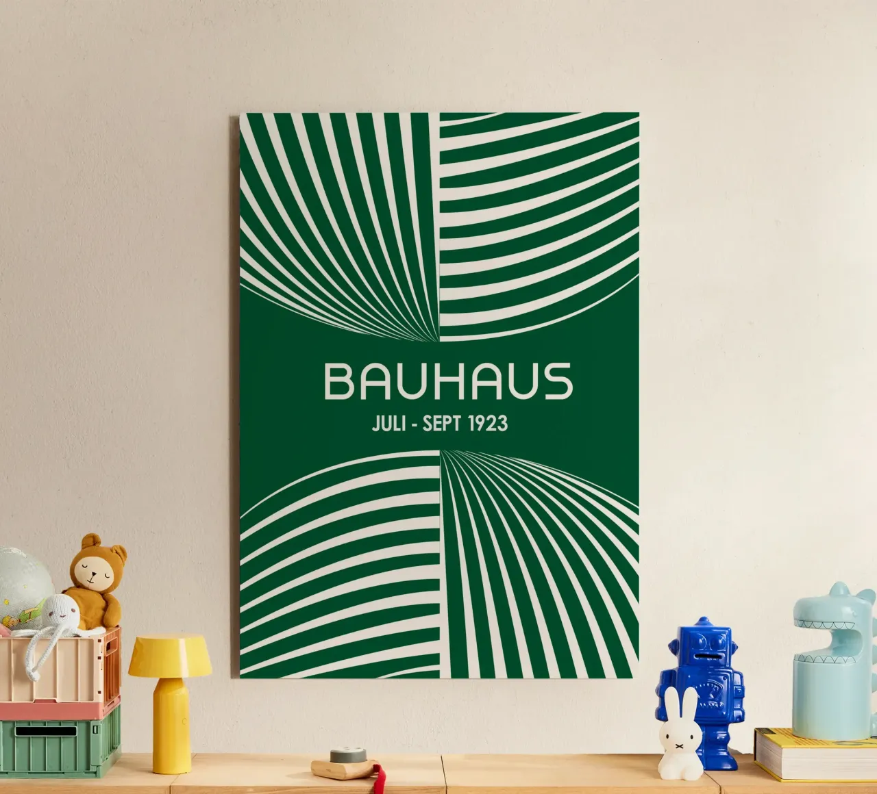 Bauhaus Op Art Print | Verde foresta e crema Geometrico Abstra alluminio dibond da Grungeo