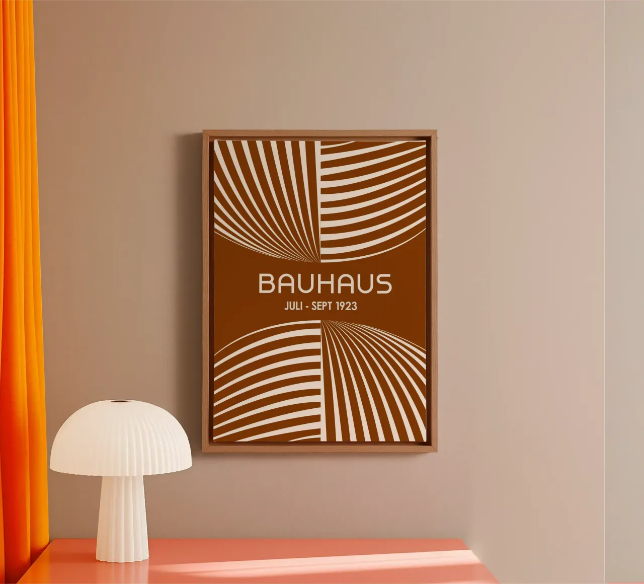 Bauhaus Op Art Print | Bruin & Creme Geometrisch Abstract Stri canvas van Grungeo