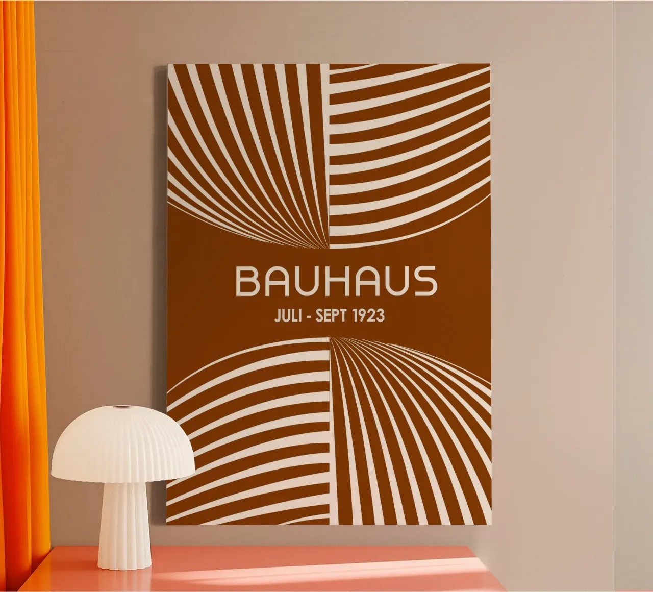 Bauhaus Op Art Print | Bruin & Creme Geometrisch Abstract Stri canvas van Grungeo