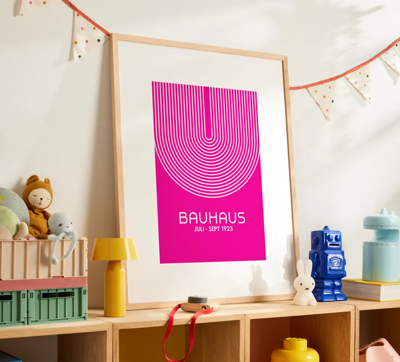 Bauhaus Arco Linee Poster | Rosa caldo e bianco Geom. Minimalista carta hahnemühle da Grungeo
