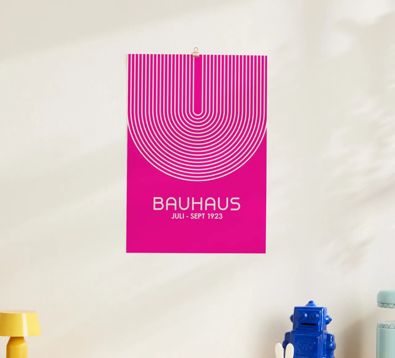 Bauhaus Arco Linee Poster | Rosa caldo e bianco Geom. Minimalista carta hahnemühle da Grungeo