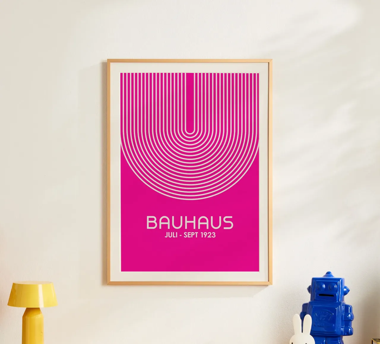 Bauhaus Arco Linee Poster | Rosa caldo e bianco Geom. Minimalista carta hahnemühle da Grungeo
