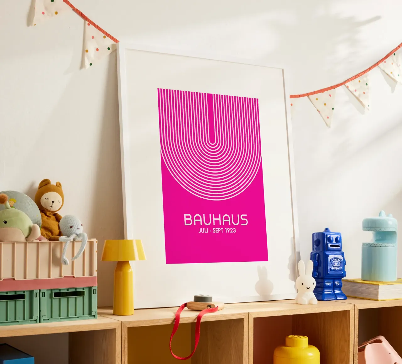 Bauhaus Arco Linee Poster | Rosa caldo e bianco Geom. Minimalista carta hahnemühle da Grungeo