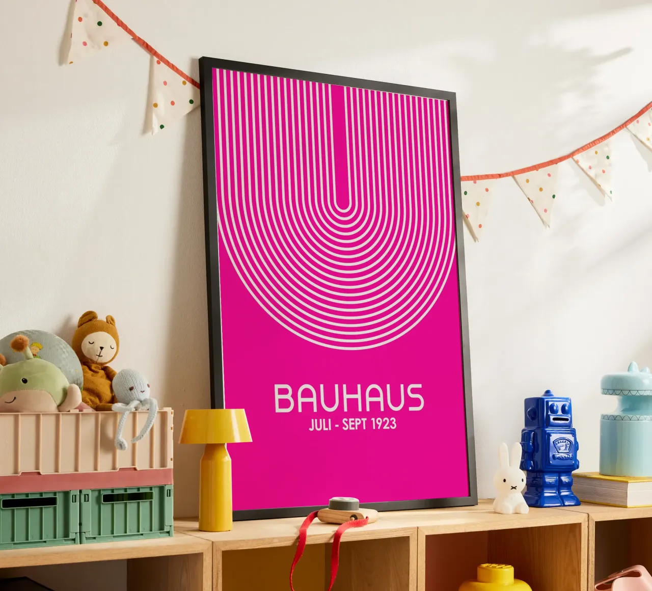 Bauhaus Arco Linee Poster | Rosa caldo e bianco Geom. Minimalista carta hahnemühle da Grungeo