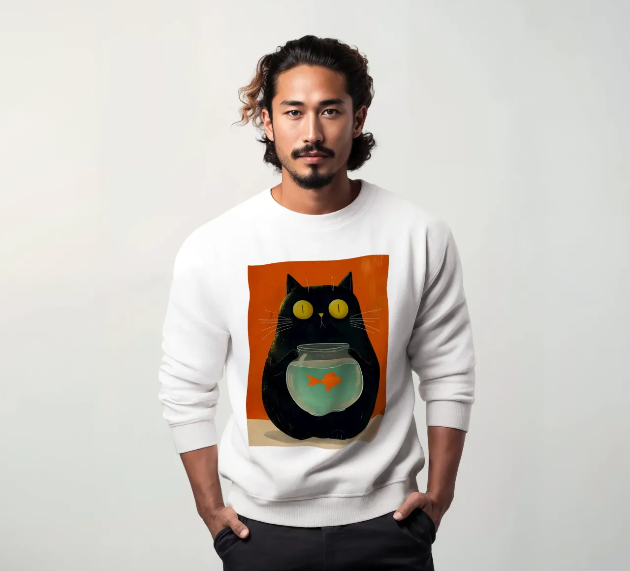 Il gatto e la boccia di pesce felpa da 🎁 NOBELART