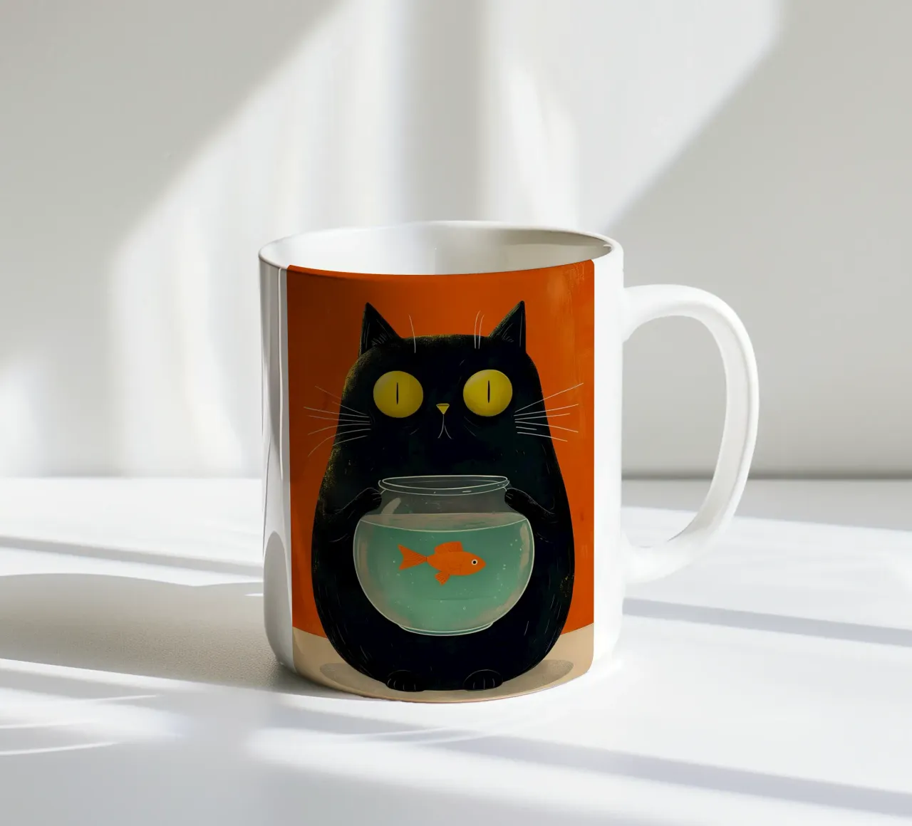 Il gatto e la boccia di pesce tazza in ceramica da 🎁 NOBELART
