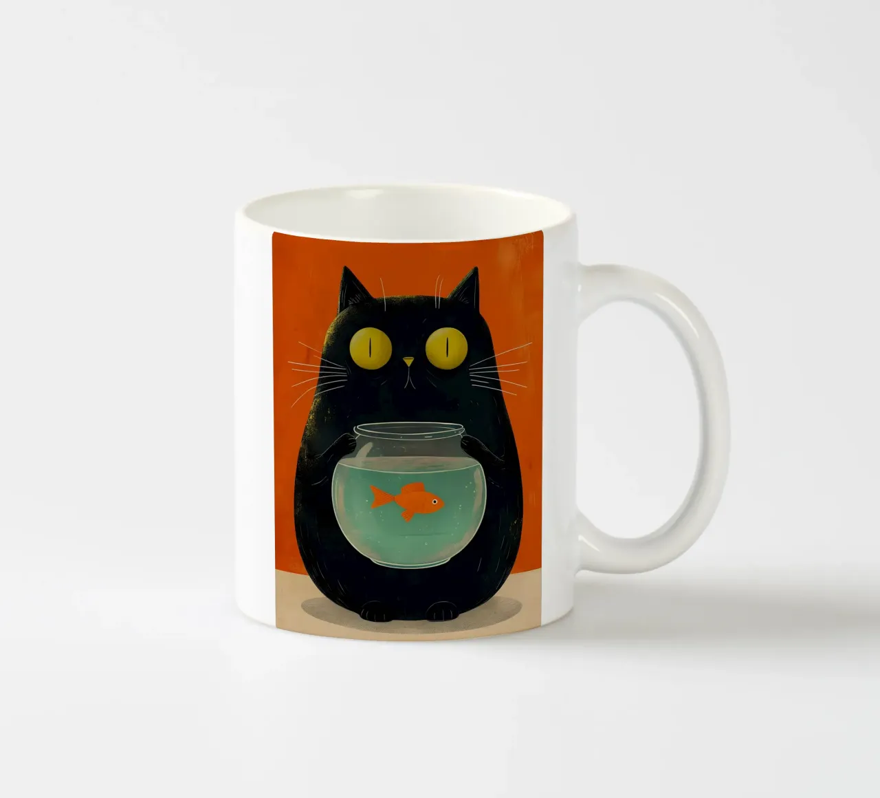 Il gatto e la boccia di pesce tazza in ceramica da 🎁 NOBELART