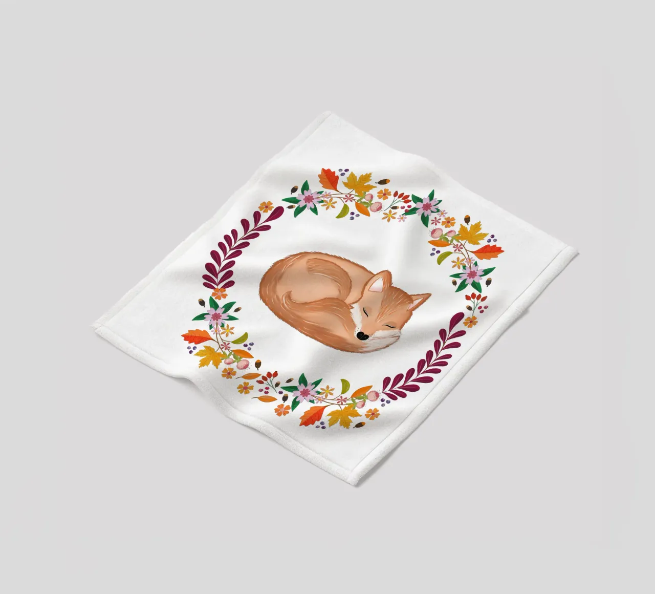 Herbstkranz mit schlafendem Fuchs Fleecedecke von CalliLetters