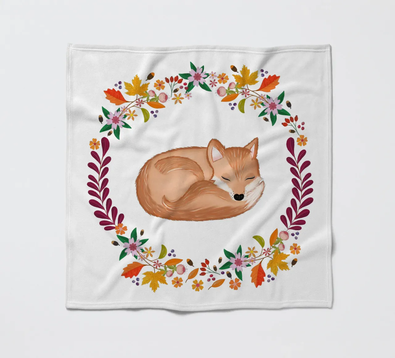Herbstkranz mit schlafendem Fuchs Fleecedecke von CalliLetters