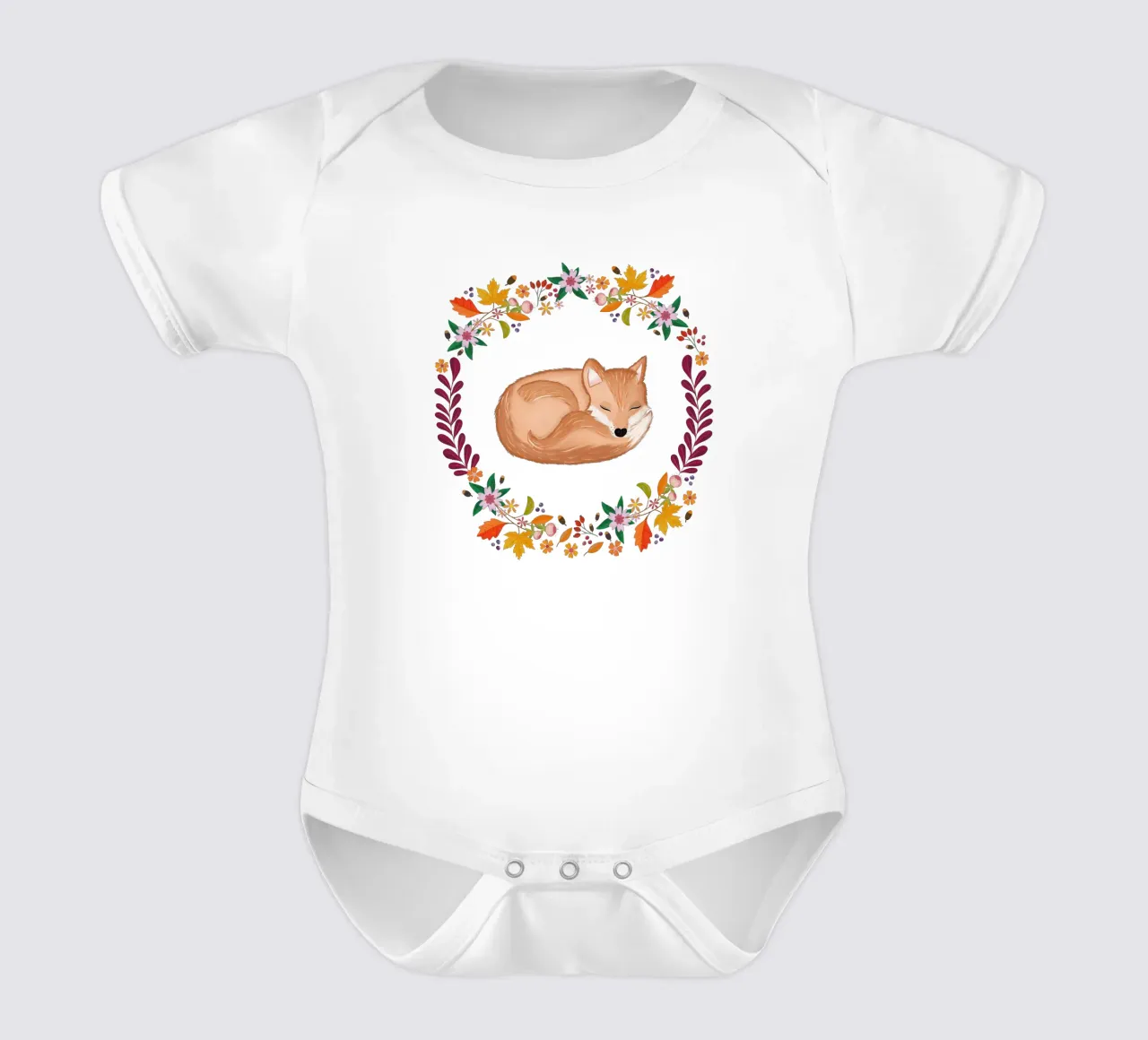 Herbstkranz mit schlafendem Fuchs Kurzarm Babybody von CalliLetters
