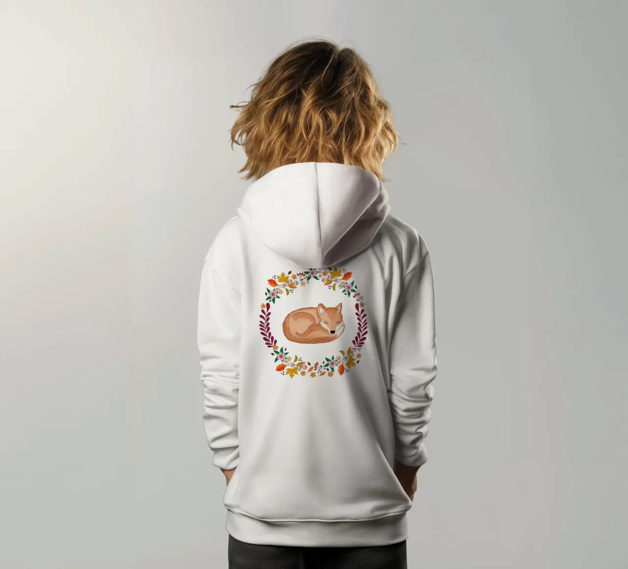 Ghirlanda autunnale con volpe addormentata felpa bambino con cappuccio da CalliLetters