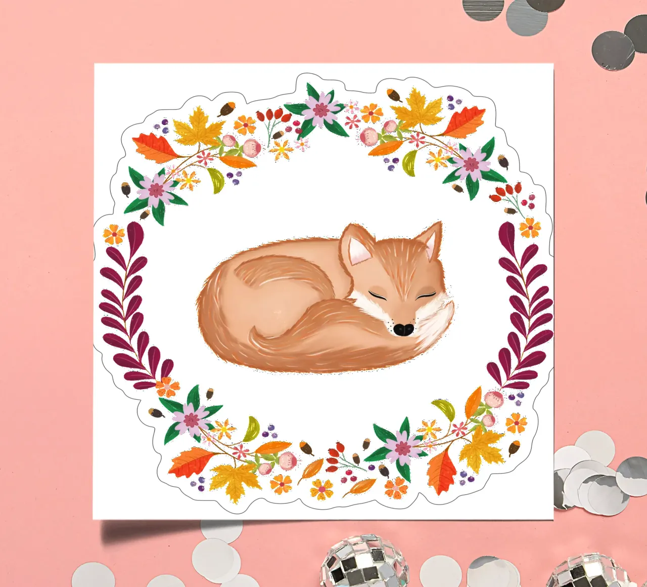 Herbstkranz mit schlafendem Fuchs Stickerbogen von CalliLetters