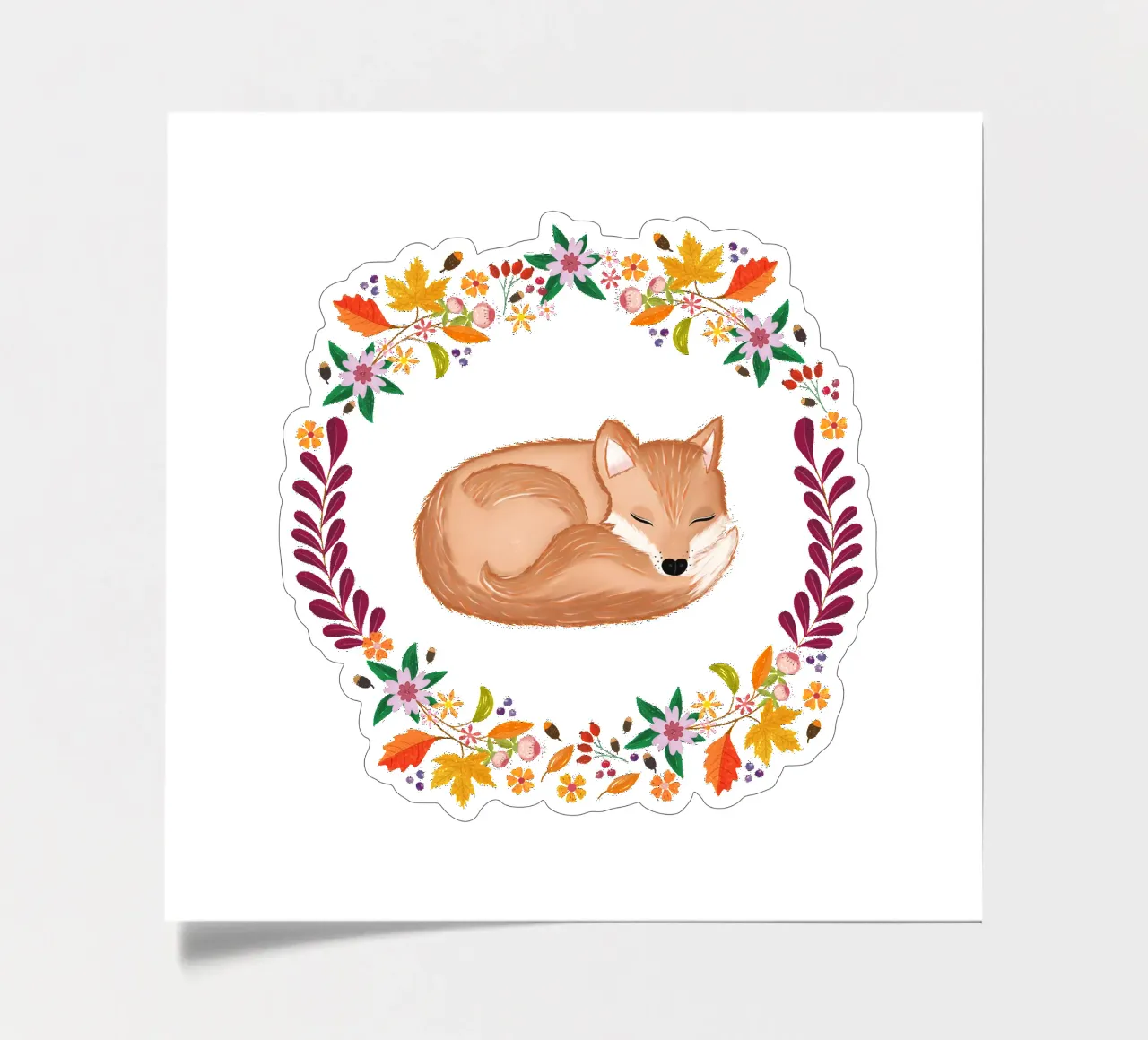 Herbstkranz mit schlafendem Fuchs Stickerbogen von CalliLetters
