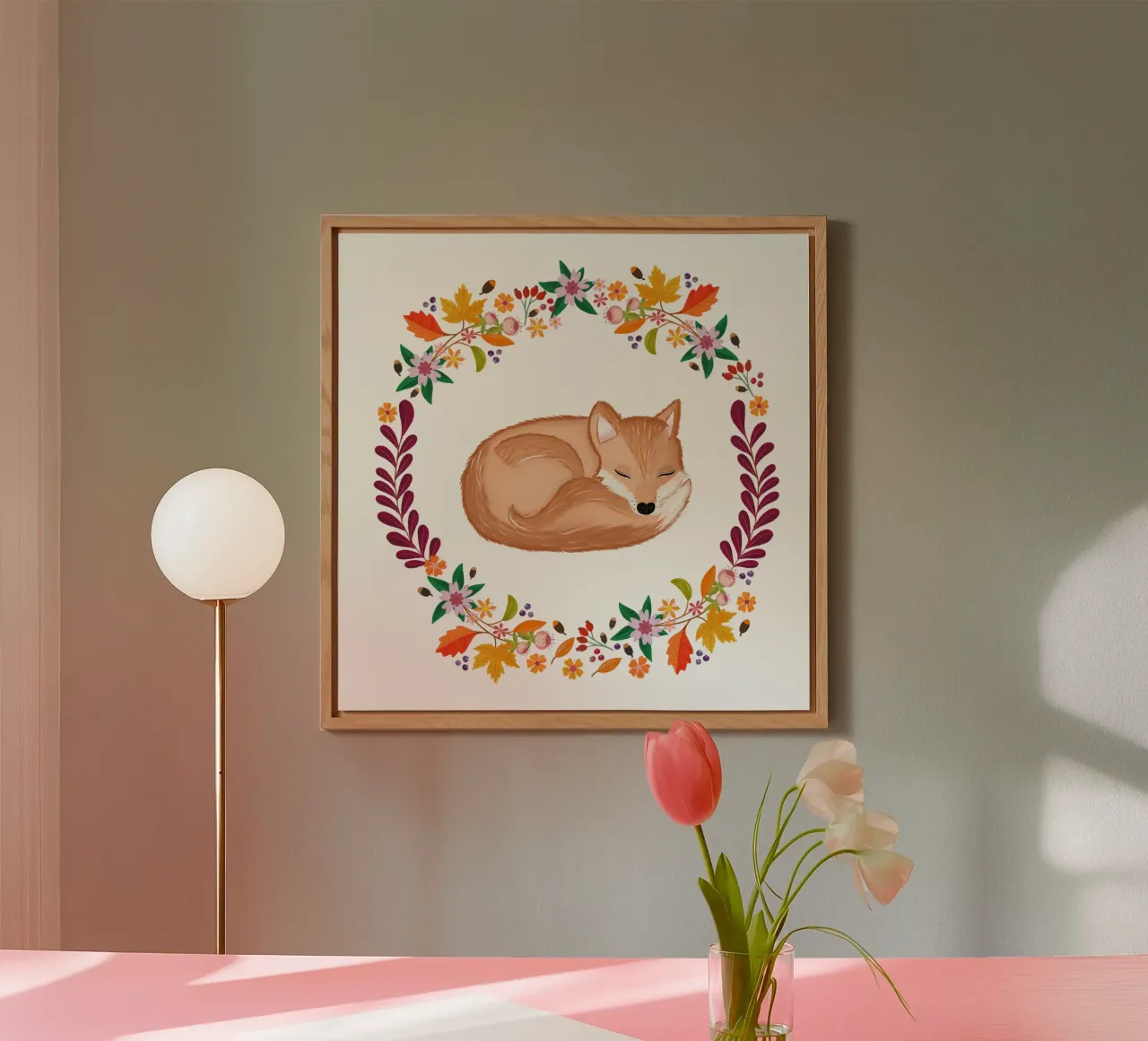 Herbstkranz mit schlafendem Fuchs Alu-Dibond von CalliLetters