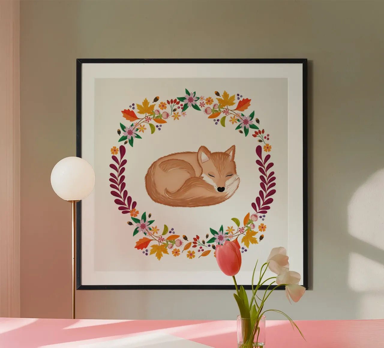 Herbstkranz mit schlafendem Fuchs Poster von CalliLetters