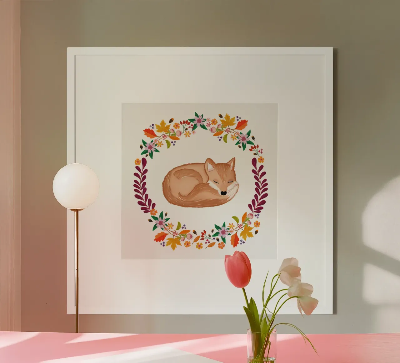 Herbstkranz mit schlafendem Fuchs Poster von CalliLetters