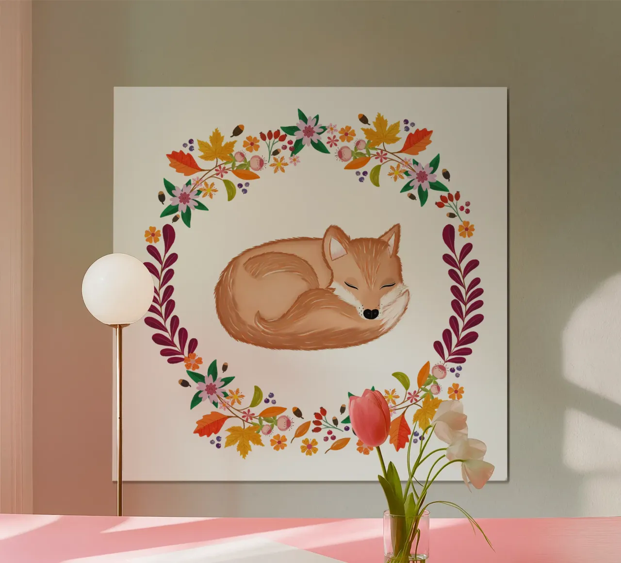 Herbstkranz mit schlafendem Fuchs Poster von CalliLetters